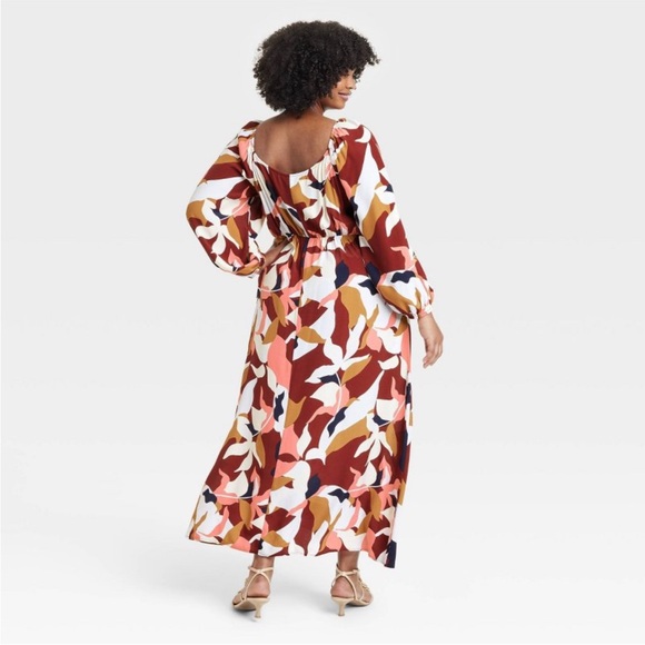 NWT Women's Long Sleeve Crepe Maxi A-Line Dress - A New Day™ Red Floral XXL - Picture 3 of 12